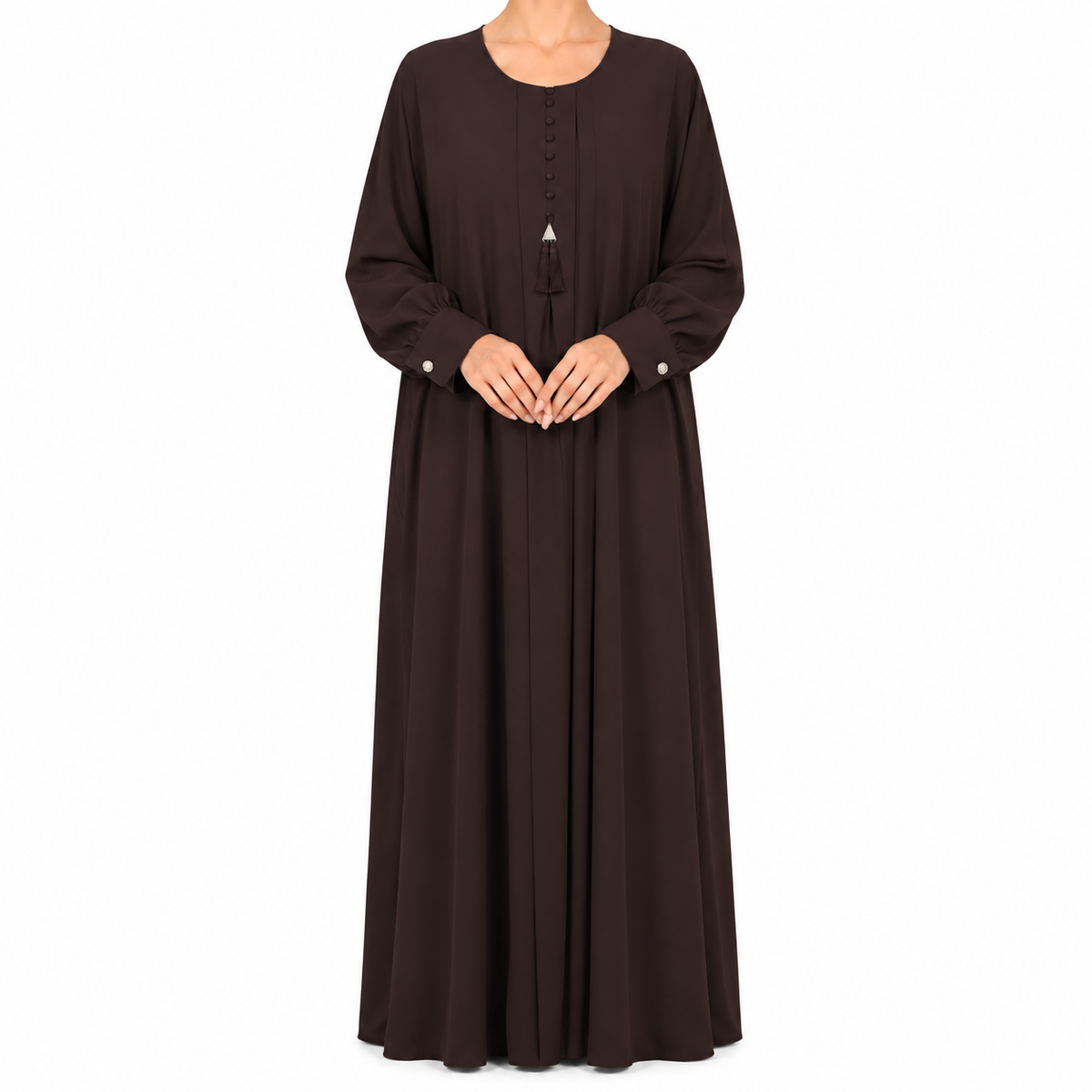 Classic Pleated Abaya with Button & Tassel Detail