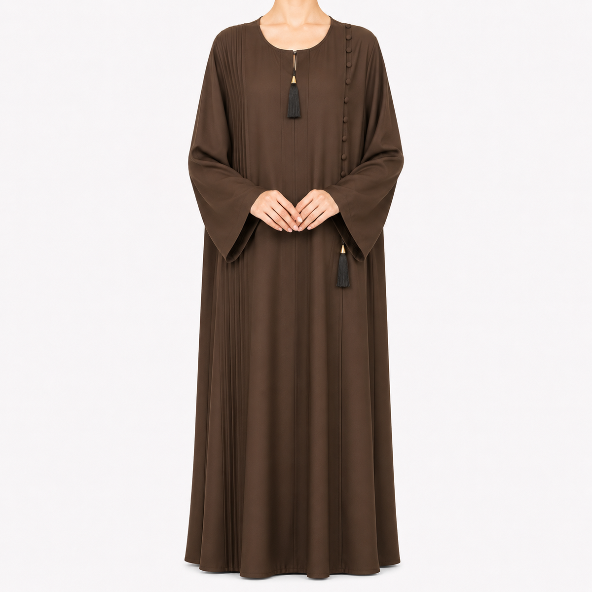 Pleated Tassel Abaya with Side Button Detail