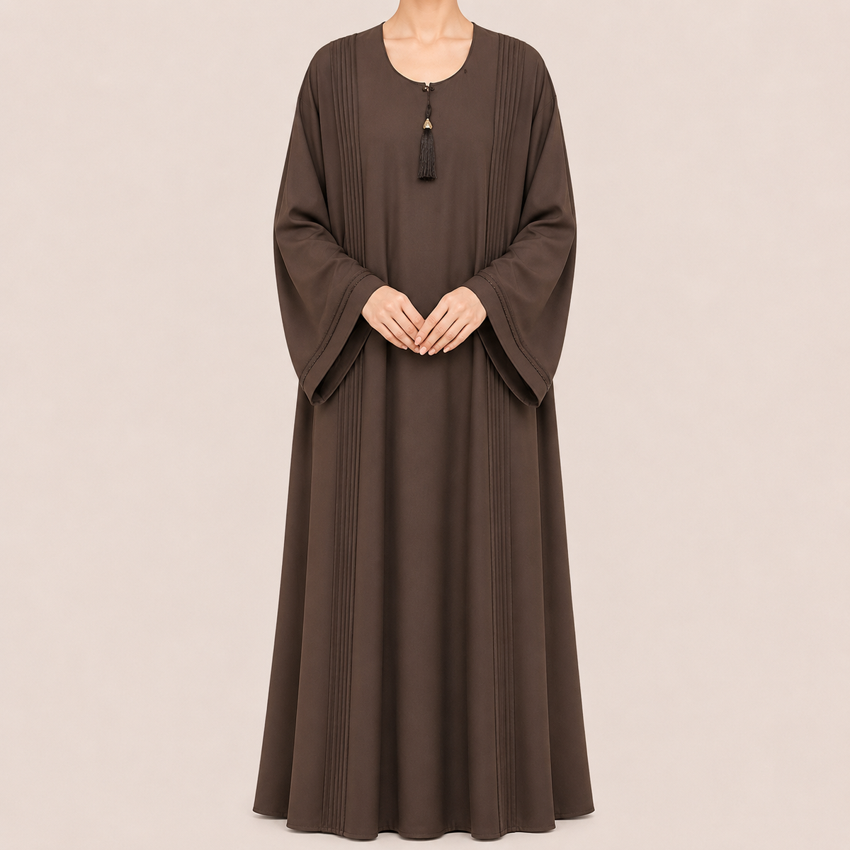 Pleated Front Detail Abaya with Tassel