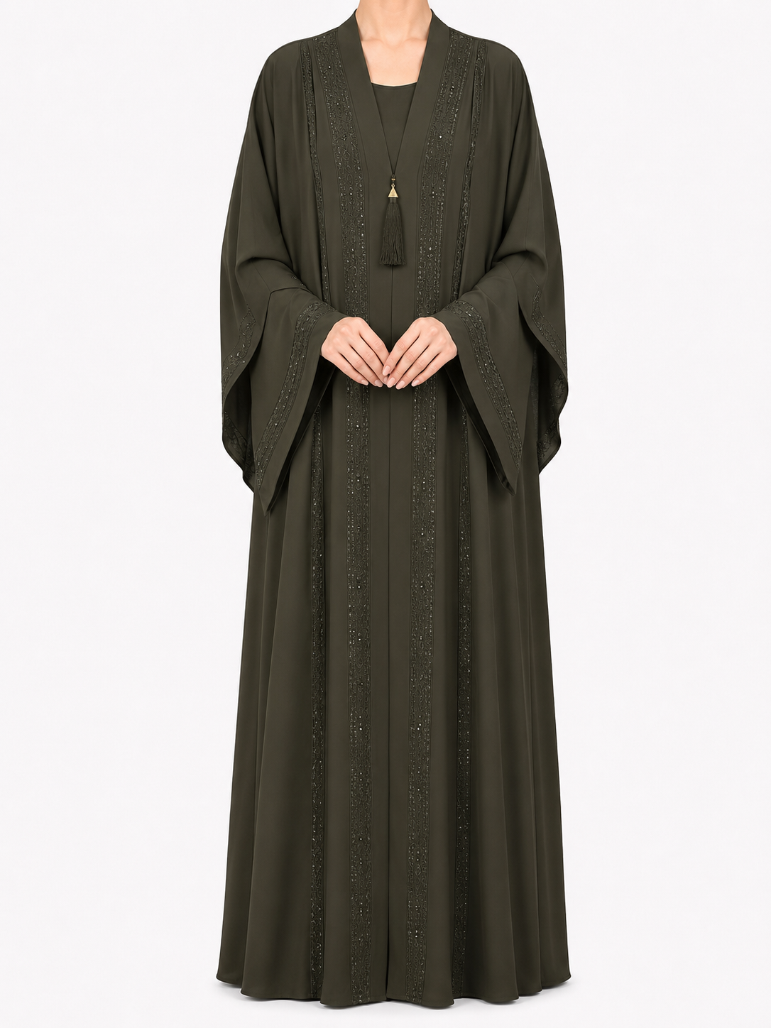 Embroidered Open-Front Abaya with Wide Sleeves