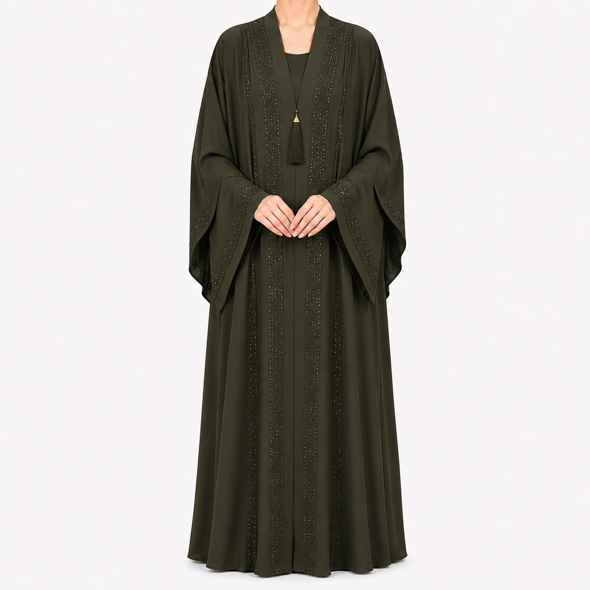 Embroidered Open-Front Abaya with Wide Sleeves