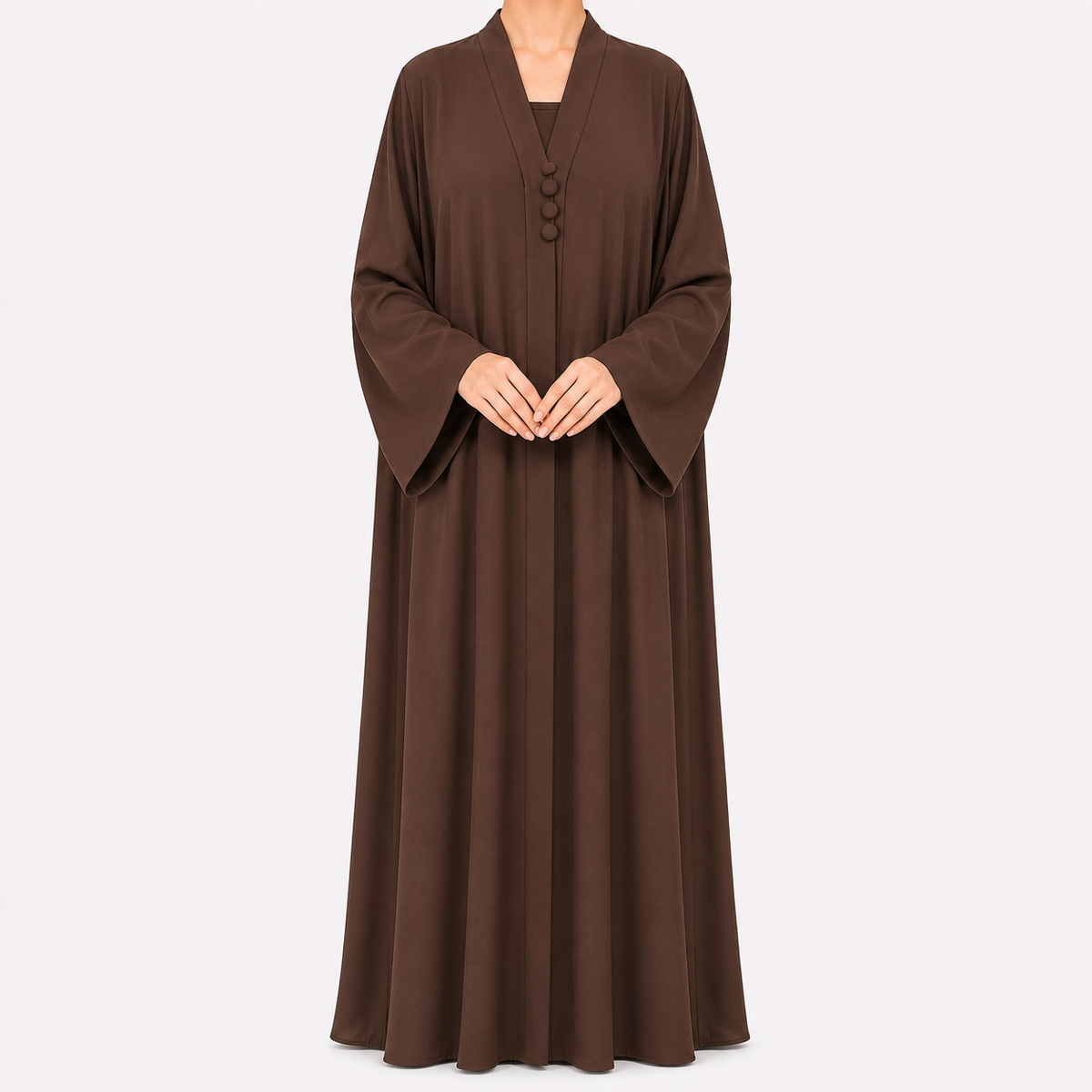 Classic Brown Abaya with Front & Flared Sleeves