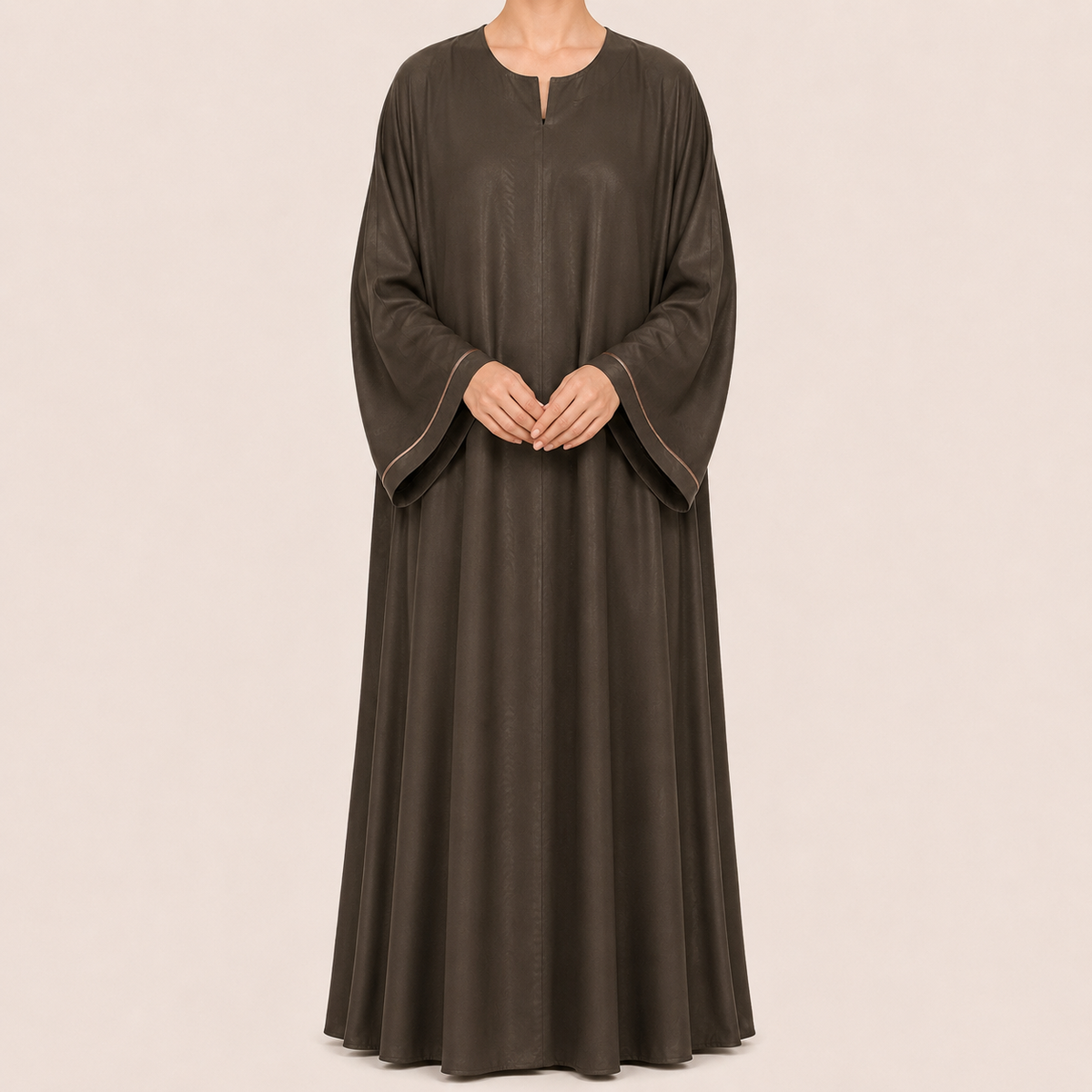 Elegant Plain Brown Abaya with Contrast Sleeve