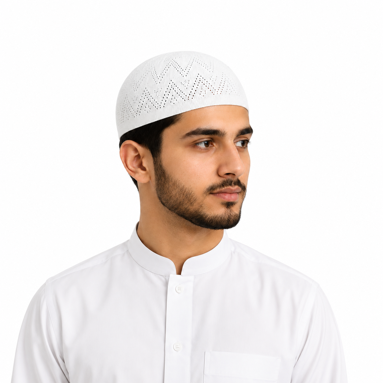 Premium White Nida Prayer Cap for Hajj & Umrah
