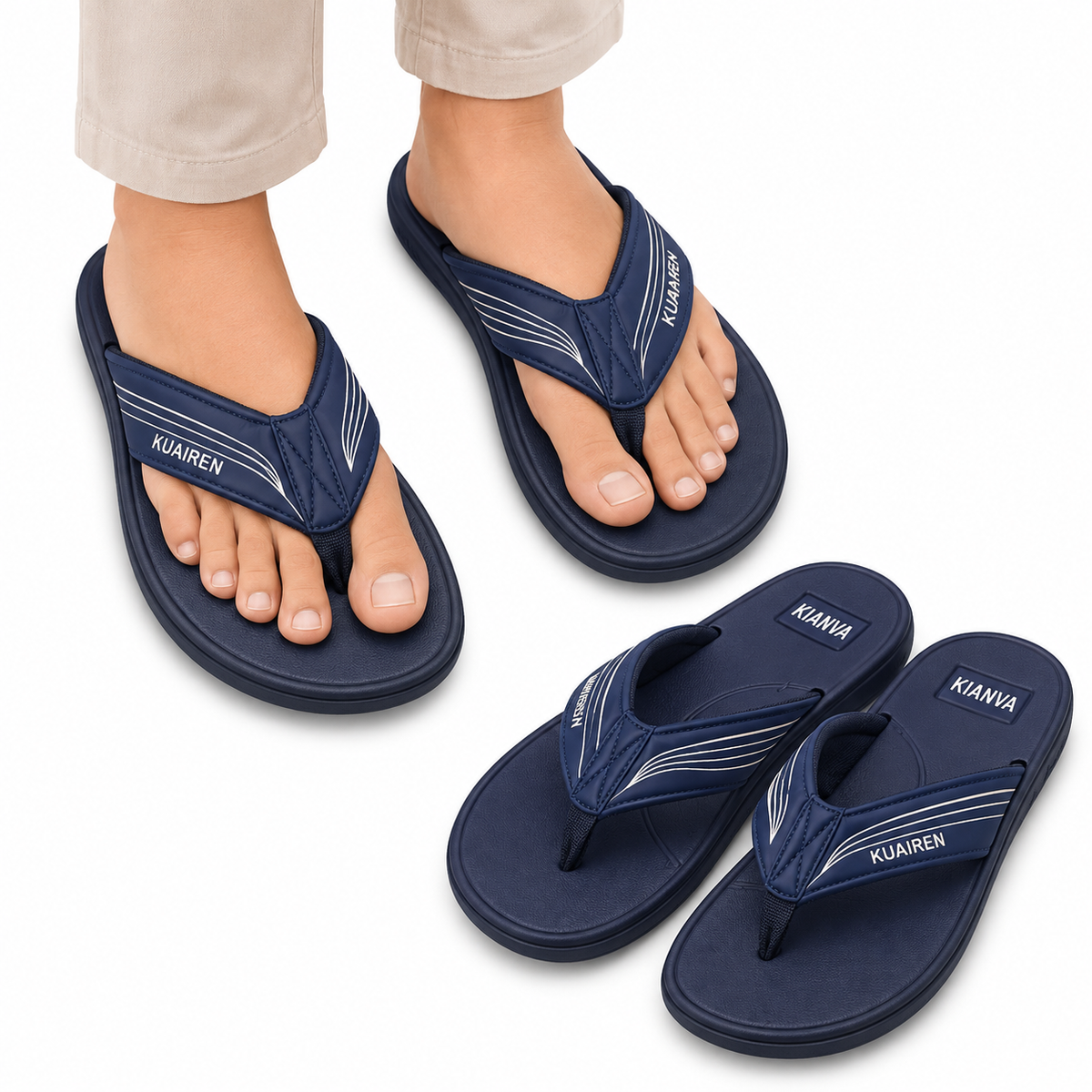KUAIREN Men’s Navy Blue Comfort Flip Flops
