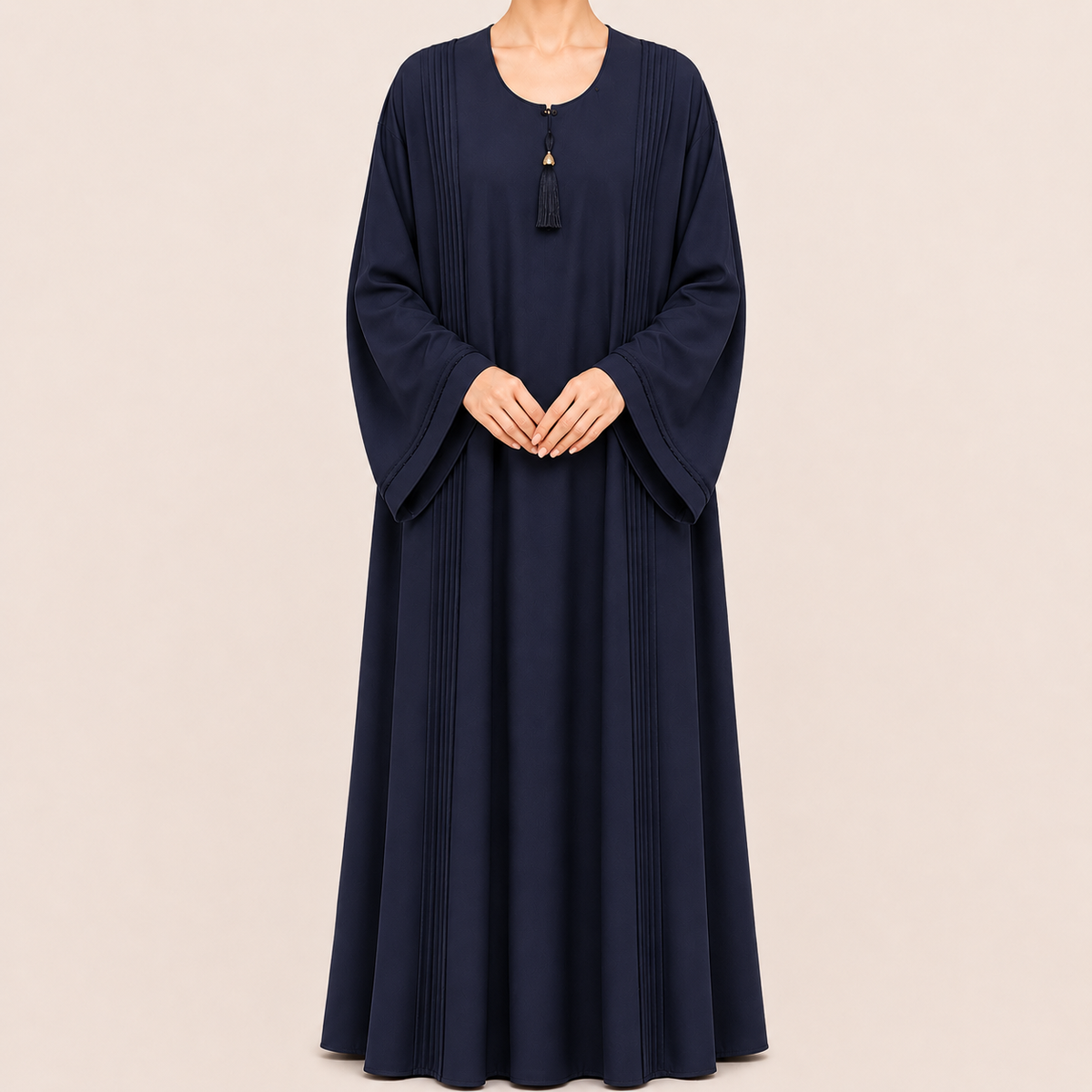 Pleated Front Detail Abaya with Tassel
