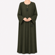 Pleated Tassel Abaya with Side Button Detail