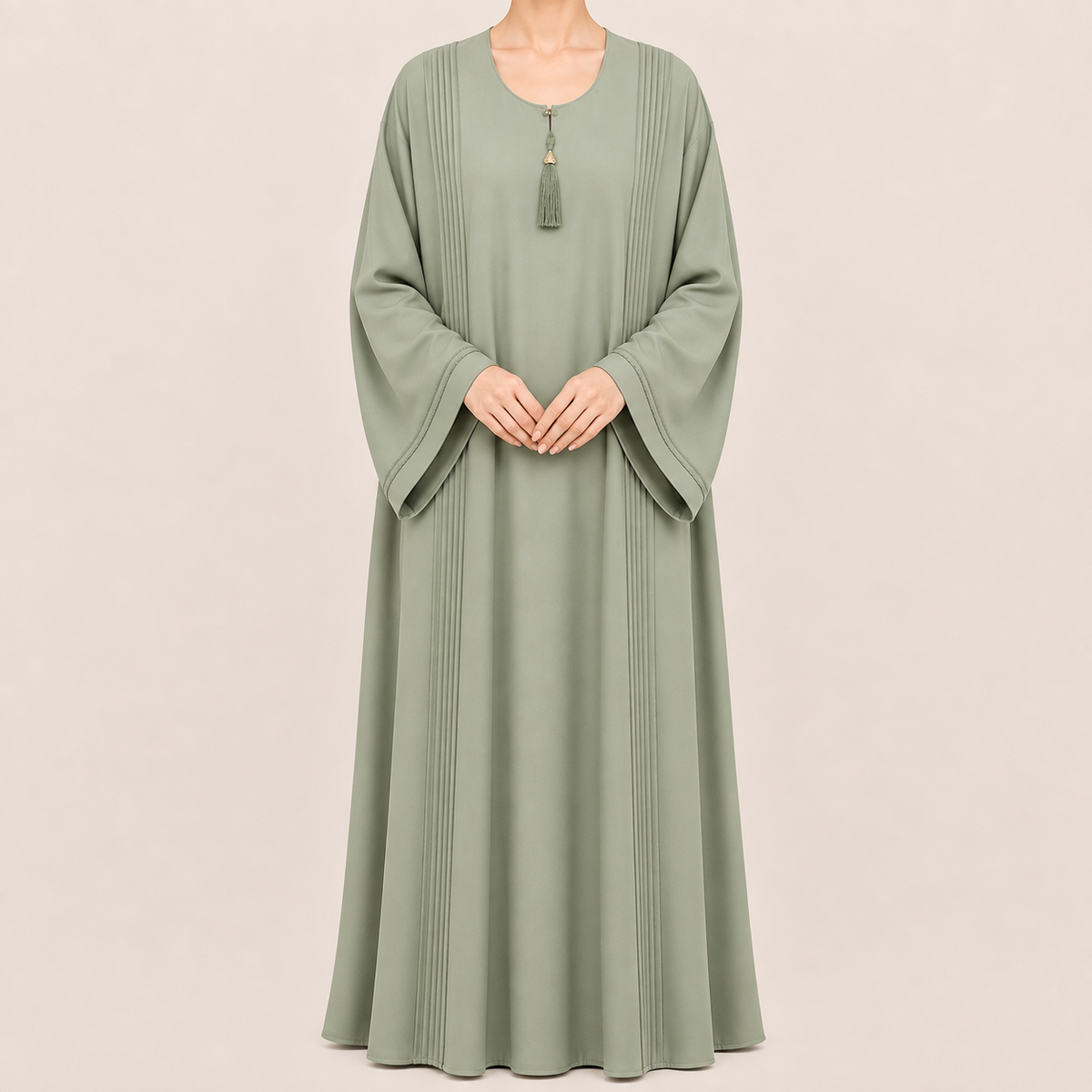 Pleated Front Detail Abaya with Tassel