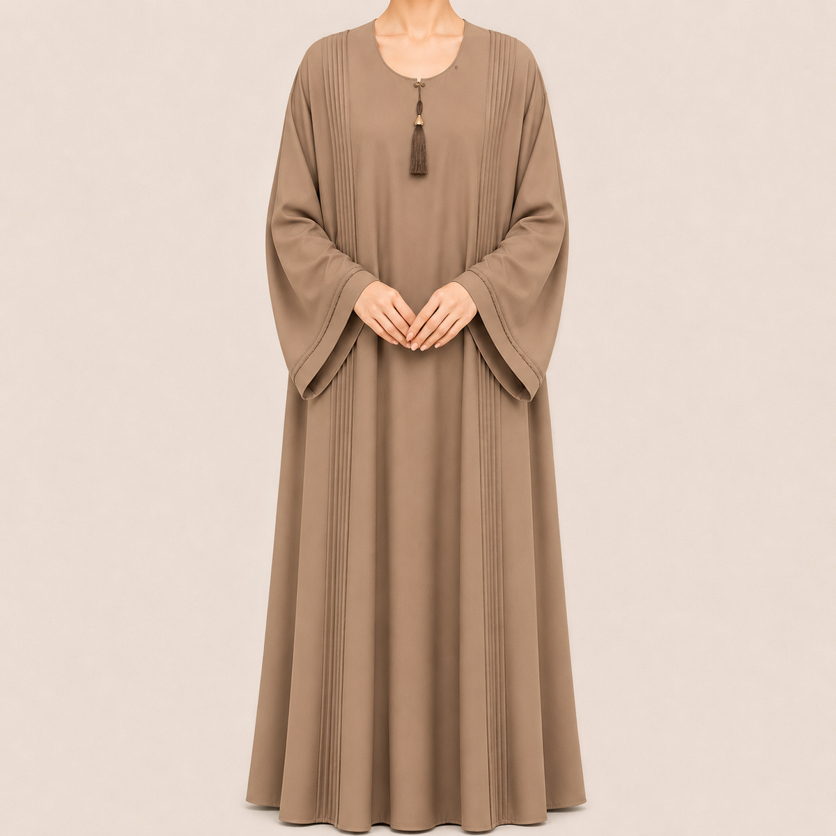 Pleated Front Detail Abaya with Tassel