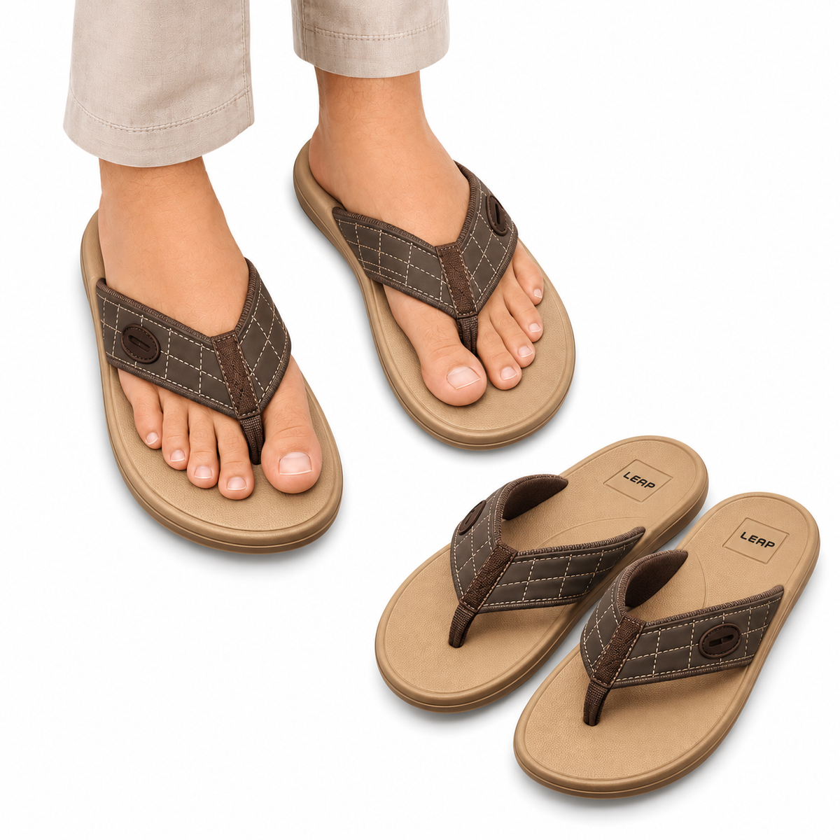 LEAP Men’s Brown Comfort Flip Flops