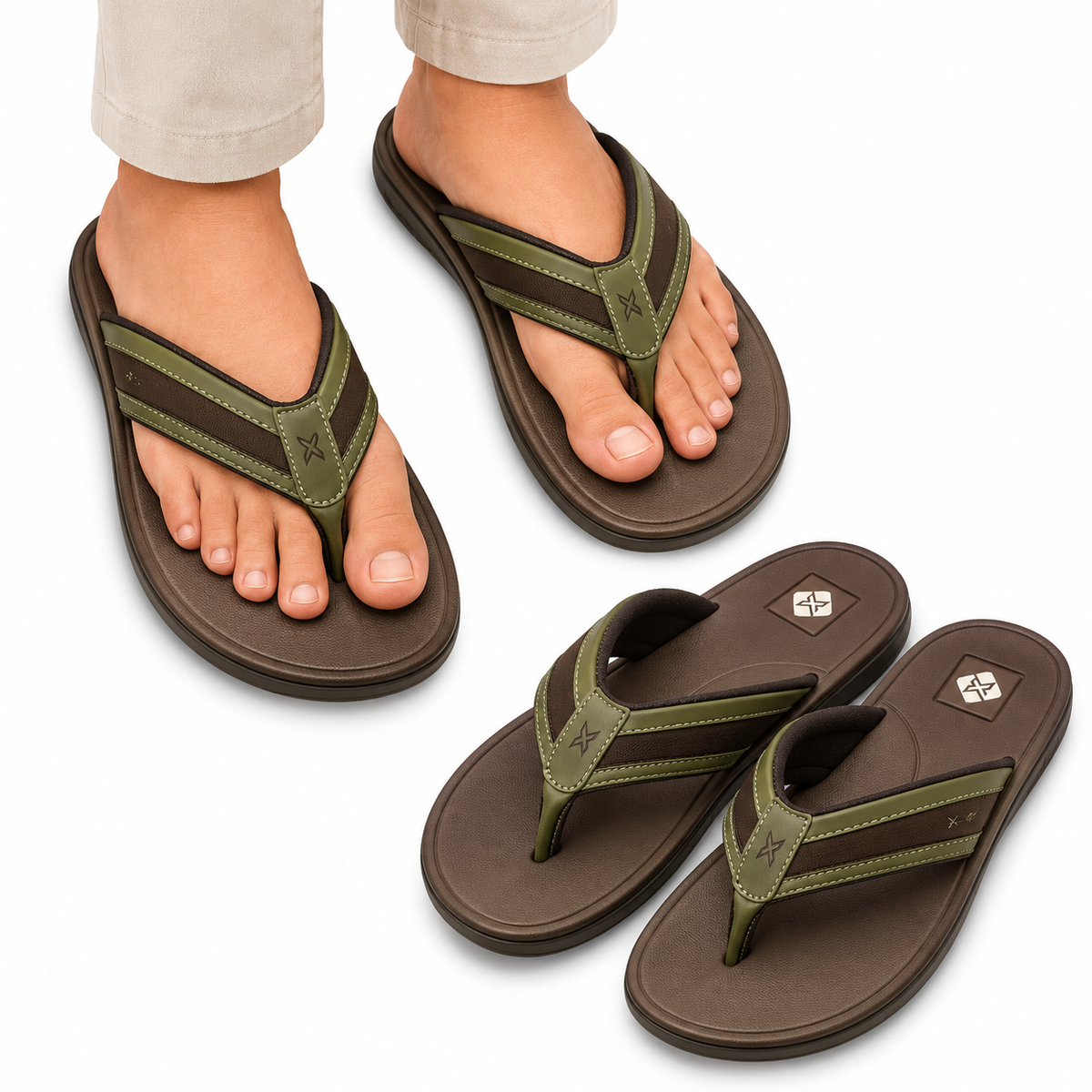 Men’s Brown & Olive Green Casual Flip Flops